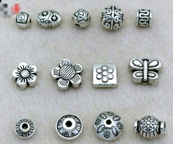 100 pièces de breloques d'espacement en argent tibétain, résultats bohème rétro Antique, perles en vrac, mélange de Styles, accessoires de bijoux, vente en gros