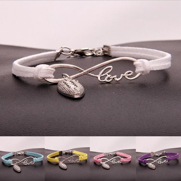 Chaud 10pcs / lot infini love 8 bracelet rugby balle bracelet bracelet pendentif femme / hommes bracelets simples / bracelets bijoux cadeau A130