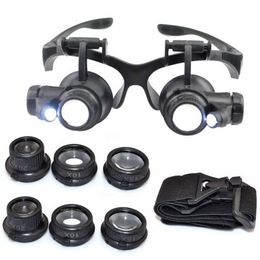 Hot 10X 15X 20X 25X loupe Double LED Lumières Lunettes Lentille Loupe Loupe Bijoutier Montre Outils De Réparation