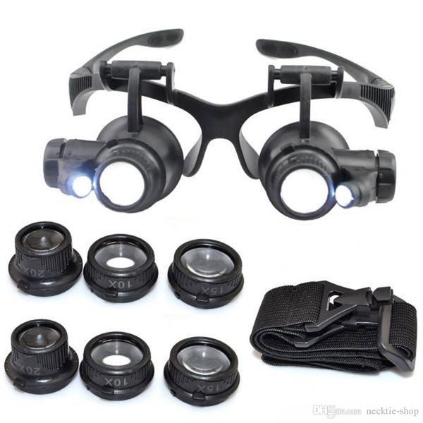 Hot 10X 15X 20X 25X loupe Double LED Lumières Lunettes Lentille Loupe Loupe Bijoutier Montre Outils De Réparation glitter2008