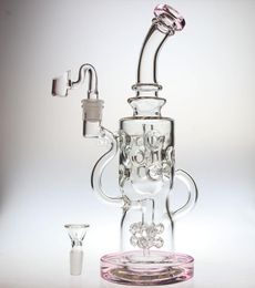Hot 11.5 "Dikke Glas FTK Pink Glass Recycler Bong Bubbler met Strooi Perc Recycleer Systeem Unieke Waterpijp Banger Nail 14.4mm gewricht