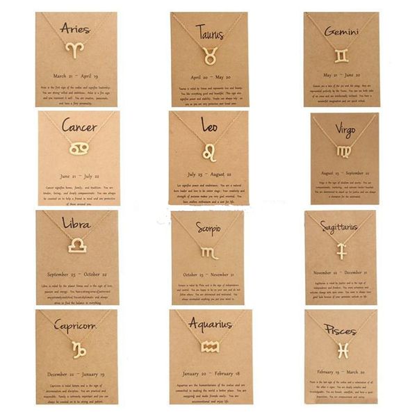 Hot 12 colliers du zodiaque avec signe de constellation de carte-cadeau pendentif chaînes en or collier pour hommes femmes bijoux de mode en vrac DHL gratuit