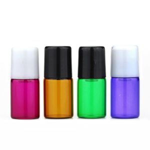 Hot 1200 Stück 2 ml leere Mini-Roll-On-Glasflaschen mit Metall-Rollkugel, rot, lila, blau, grün, bernsteinfarben, klare Probenflaschen für ätherische Öle Hive