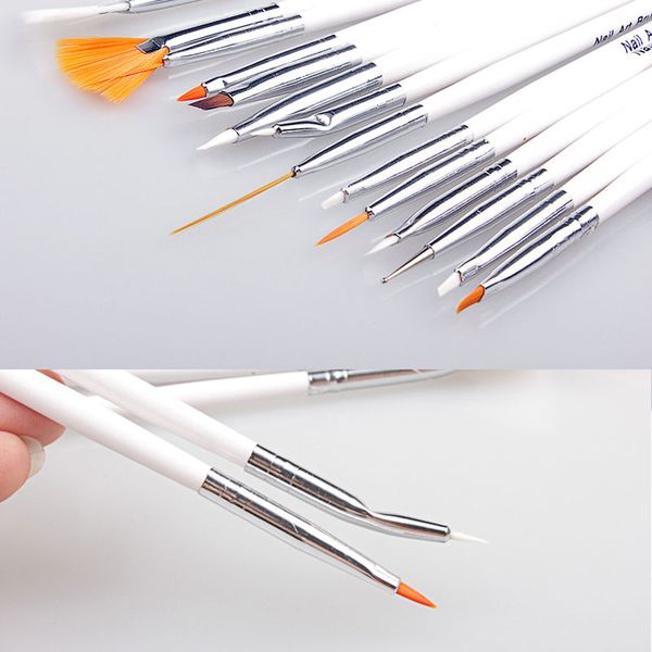 Hot 15pcs Nail Art UV Gel Design Brush Set Peinture Blanc Stylo Manucure Conseils Outil # R356