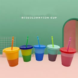 HOT 16 oz couleur changeante tasse magique gobelets en plastique avec couvercle et paille réutilisable couleur bonbon tasse froide tasses à bière d'été T500345