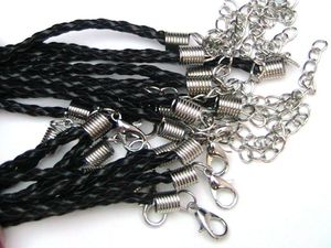 HOT 18'' 3mm Black PU Leather Braid Necklace Cords With Lobster Clasp For DIY Jewelry Neckalce Pendant Craft Jewelry