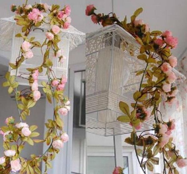 2,2M Hot soie artificielle fleur rose Faux automne Plantes feuille jaune Hanging Garland Party jardin mariage décoration florale GB70