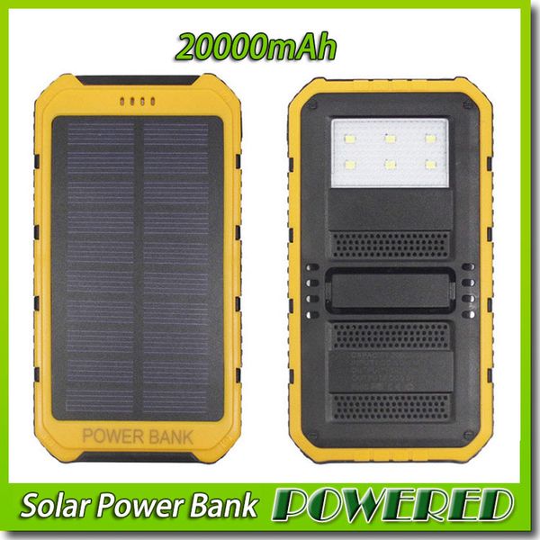 20000mAh 2 puertos USB Cargador de banco de energía solar Batería de respaldo externa con caja de venta al por menor para dispositivos digitales de teléfonos móviles