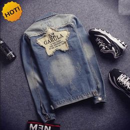 Hot 2016 Outdoor Tieners Mannen Lente Herfst Vintage Big Back Patch Snor Effect Slim Fit Hip Hop Biker Jacket Outterwear