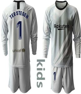 Hot 2019 2020 Youth Long Ter Stegen Gardin gardien Jerseys Kid Kit Soccer sets # 1 Ter Stegen Kid Boy gardien de but Jersey Uniform sets7364116