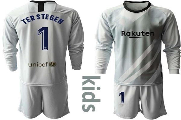 Hot 2019 2020 Youth Long Ter Stegen Gardin gardien Jerseys Kid Kit Soccer sets # 1 Ter Stegen Kid Boy gardien de but Jersey Uniform sets6843819