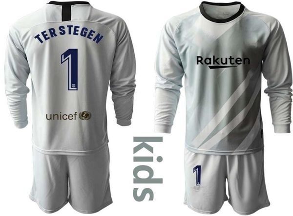 Hot 2019 2020 Youth Long Ter Stegen Gardin gardien Jerseys Kid Kit Soccer sets # 1 Ter Stegen Kid Boy Gardin gardien de but Jersey Uniform sets4277830