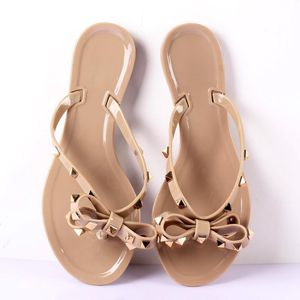 Sandales 2022 Mode Femme Tongs Chaussures d'été Cool Beach Big Bow Flat Brand Jelly Girls Taille 36-41