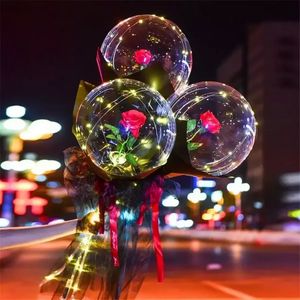 Hot 2022 Valentijnsdag LED Lichtgevende Ballon Rose Boeket Transparante Bal Rose Gift Verjaardagsfeestje Bruiloft Decoratie Ballonnen WHT0228