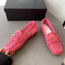 Hot 24 femmes Slip on vestimentaire Chaussures concepteurs de chanvre Braid Traite Round Toes Slippers Bas Talons Locs Classic Pink Black Slide Outoor Casual Shoe With Dust Sac Mariage Shoe