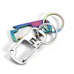 Hot 3 kleuren roestvrijstalen sleutelhanger multifunctionele opener liniaal sleutelhanger hang gesp sleutelhanger bierflesopener T500482