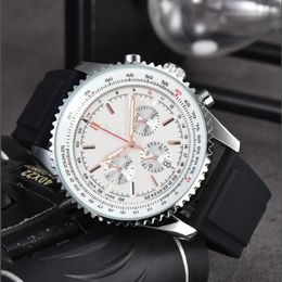 Hot 3 Dials Working Quartz Watch Top Mens Rubber Chronograph Relojes de pulsera de acero inoxidable Classic Pilot Relogio Relojes