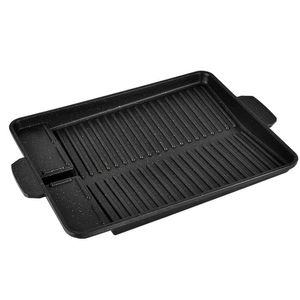 Hot 32 x 26 cm Barbacoa de piedra Freing Grill Pan Rectángulo antiadherente Grill Garantía de cocina Corea Ban Bandeja de barbacoa - Negro T200506