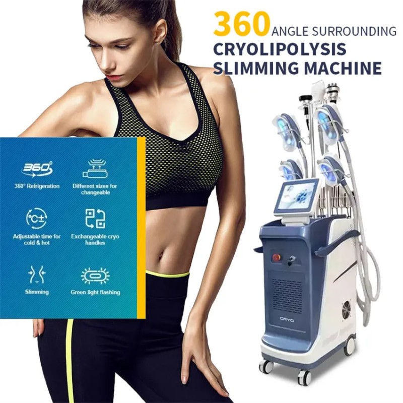 Sıcak 360 Derece Soğutma Kriyo 5 Kriyoterapi 40K kavitasyon vakumu RF Yağ Vücudu Soğutma Donma Liposuction Makinesi