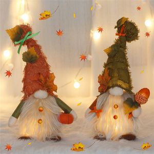 Suministros para fiestas, decoraciones para Festival de la cosecha de Acción de Gracias de otoño con luces, adornos de muñecos luminosos para ancianos sin rostro