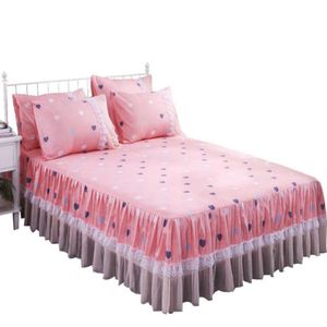 Juegos de cama estampados, funda de almohada, suministros para el hogar, Sábana elástica con volantes de encaje, colcha de tamaño doble Queen King para parejas