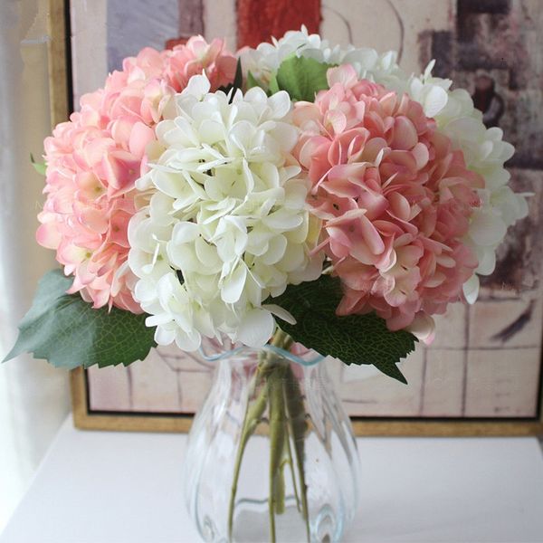 47 cm Cabeza de flor de hortensia artificial Seda falsa Hortensias de tacto real individuales para centros de mesa de boda Favor de fiesta en casa Flores decorativas