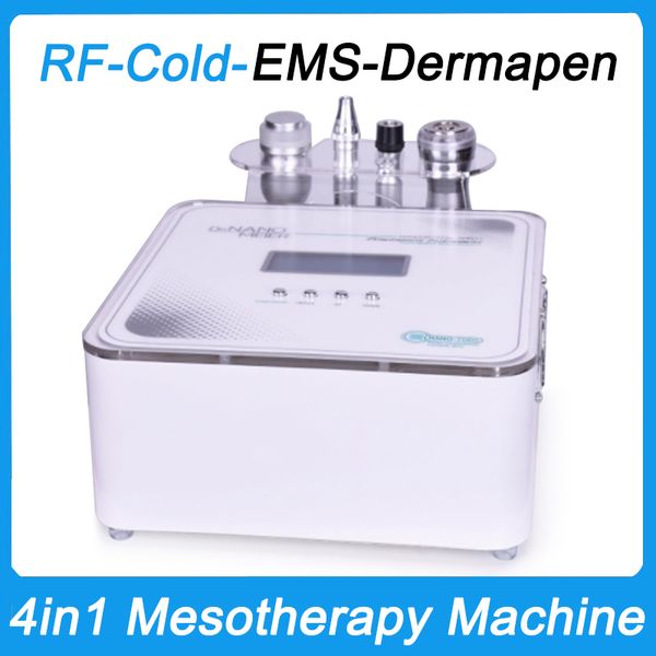 Máquina de belleza de mesoterapia 4 en 1 caliente EMS RF Martillo frío Microagujas Levantamiento de la piel Eliminación de arrugas antienvejecimiento Sistema Dermapen Microcorriente Bio crioterapia Salón