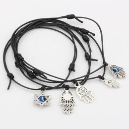 Heet ! 50 stks Gemengde Kabbalah Hamsa Hand Star of David Charms Black Color Wax Touw Verstelbare Armbanden