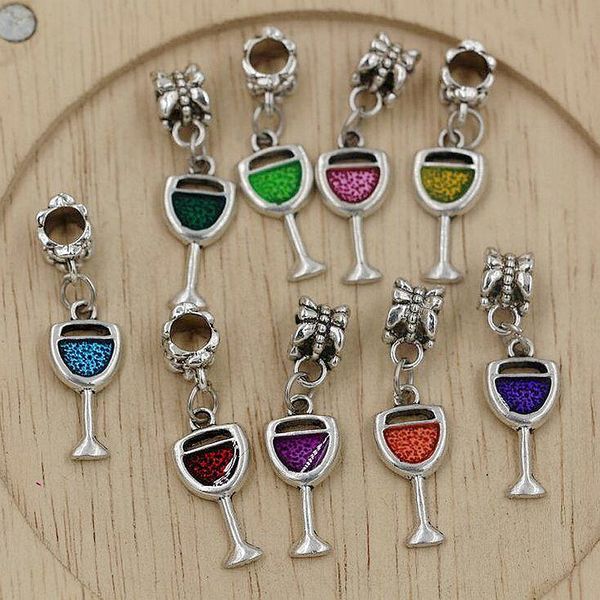 45pcs /lotes de vaso de vaso de vino de esmalte Aleación de bebidas Dangle Charms Bead Fit European Pulseras 32 x 9 mm Accesorios de bricolaje