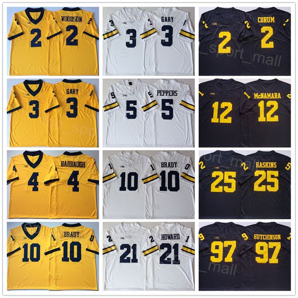 NCAA Michigan Wolverines College 4 Jim Harbaugh Jersey Fútbol 2 Charles Woodson 5 Jabrill Peppers 10 Tom Brady 21 Desmond Howard 12 Cade McNamara Aidan Hutchinson