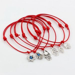 Heet ! 50 stks Gemengde Kabbalah Hamsa Hand Star of David Charms Rode Kleur Wax Touw Verstelbare Armbanden