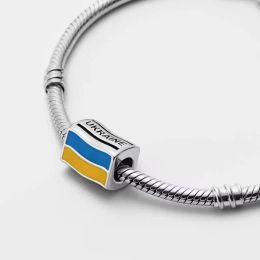 Hot 925 Silver plaqué Original Ukrainian Flag Pendant Perle Perle Charms Fit European Bracelet pour les femmes bijoux bricolage bijoux
