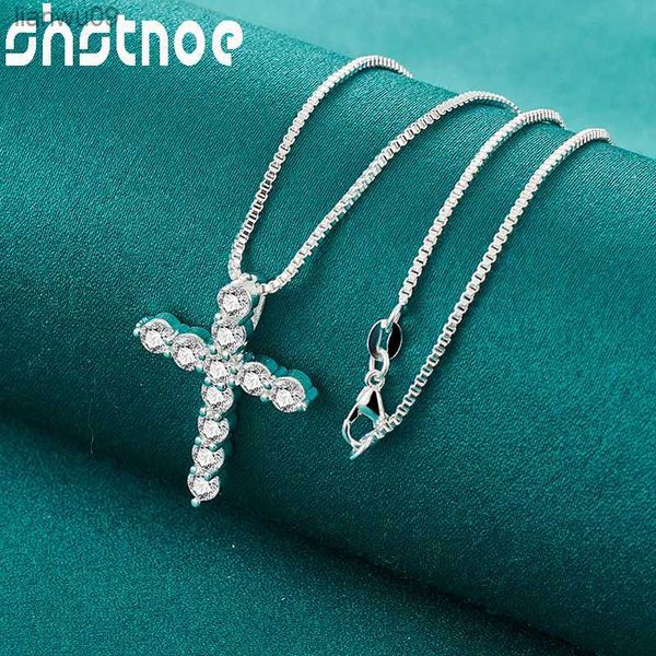 Hot 925 Sterling Silver 4075cm Boîte Chaîne Pour Femme Homme Plein Zircon Croix Pendentif Colliers De Noce Cadeau De Noël Bijoux L230704