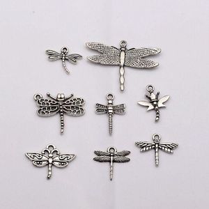 Pendentifs à breloque libellule mixtes en argent Antique, 96 pièces, pour la fabrication de bijoux