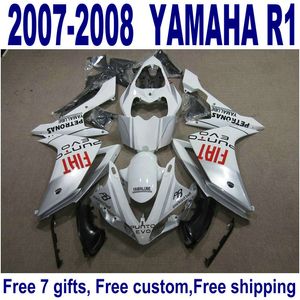 Kit de carenado ABS caliente para YAMAHA YZF R1 2007 2008 juego de carenados de alta calidad plateado blanco negro YZF-R1 07 08 YQ44