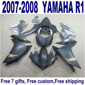 Hot ABS Fairing Kit voor Yamaha YZF R1 2007 2008 Alle matte zwarte hoogwaardige ballen Set YZF-R1 07 08 YQ38