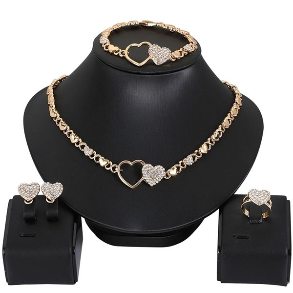 Africain pour les femmes coeur ensemble de bijoux de mariage ensembles boucles d'oreilles xoxo collier bracelets cadeaux 201222