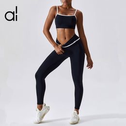 Hot AL Damesondergoed Yoga BH-band Sportbeha Elastische taille Training Yogabroek Dames Activewear Set