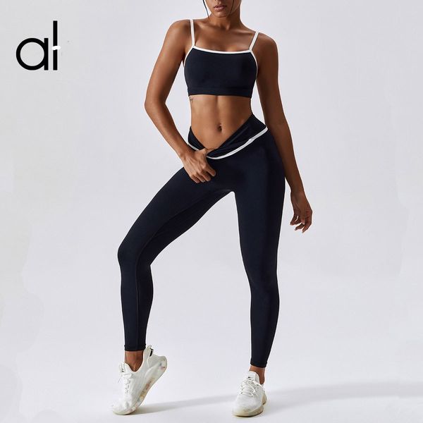 Hot AL-ropa interior para mujer, sujetador deportivo con tirantes para Yoga, cintura elástica, pantalones de entrenamiento para Yoga, conjunto de ropa deportiva para mujer