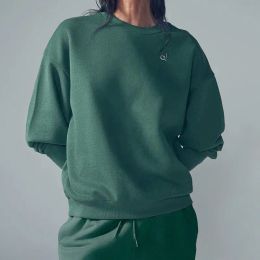 Hot AL Yoga Midnight Green JERSEY DE CUELLO REDONDO Sudaderas cálidas Logotipo plateado en 3D en el pecho Ropa deportiva suelta Sudaderas informales unisex Ropa deportiva para amantes