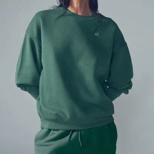 Hot AL Yoga Midnight Green PULL À COL ras du cou Sweat-shirts chauds Argent Logo 3D sur la poitrine Sweat-shirt ample Unisexe Casual SweatTops Lover Sportswear