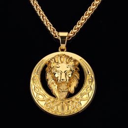Alliage chaud lune disque tête de Lion pendentifs colliers Animal roi or argent couleur Cool mode bijoux hommes femmes meilleur cadeau