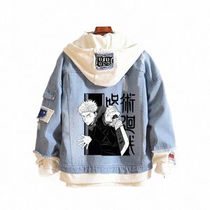 Chaud Anime Jujutsu Kaisen Anime Hommes Jeans Veste Gojo Satoru Imprimer Casual Femmes Patchwork Denim Veste Automne Manteau À Capuche Manteau e9dI #