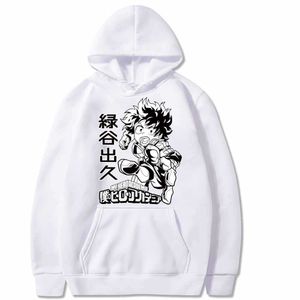 Hete anime My Hero Academia Deku Hoodie Casual Losse Print Streetwear Unisex Y0804