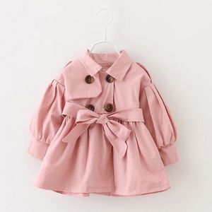 HOT 2022 Spring Automne Nouveau Childen's Trenchs Coats Bébé Girls Longue Vestes Double boutonnage Enfants Enfants Enfants Bande-vent Outwear 2 Couleurs Girls Vêtements