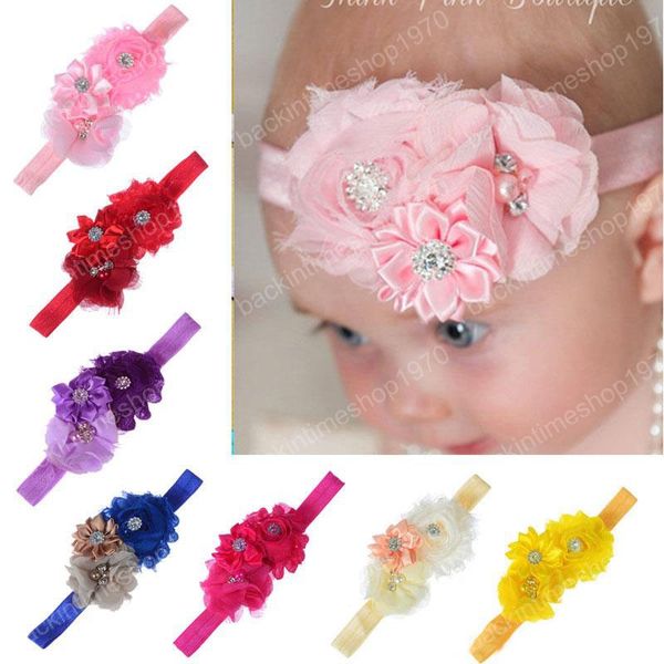 Chaud bébé fille fleur perlé mode bandeaux enfants princesse bandeau Tulle élastique bandeau enfants cheveux accessoires