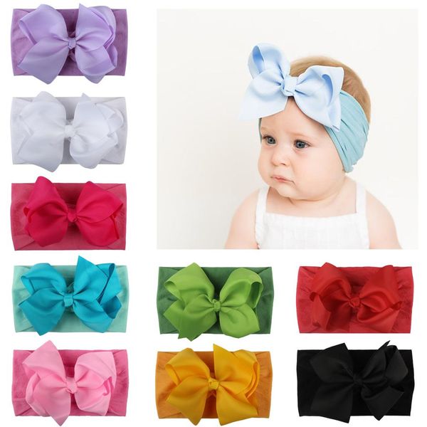 Accessoires de cheveux de bébé chaud super doux infantile enfants ruban en nylon avec grand noeud papillon enfants mignon princesse bandes de cheveux bandeaux de couleur pure