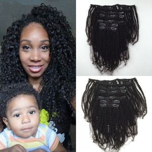 Hot Beauty Clip afro-américain dans les extensions de cheveux 7 pièces non transformés vierge brésilienne Afro Kinky Curly Clip dans l'extension de cheveux 120G