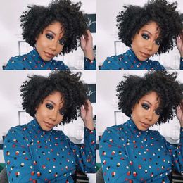 beauté chaude coiffure dames coupe courte bob crépus perruque frisée africaine Ameri simulation de cheveux brésiliens cheveux humains bouclés perruque naturelle avec bang