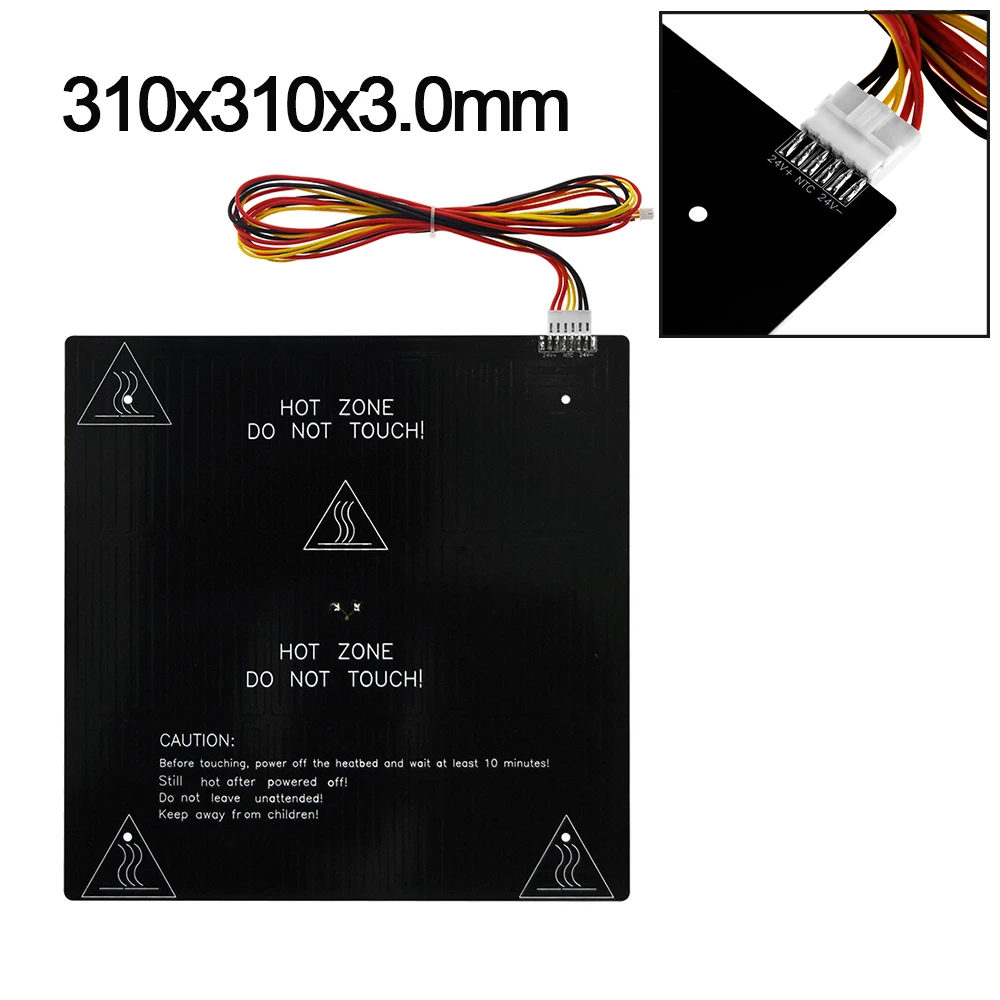 السرير الساخن 310*310*3.0mm 24v 6pin الكبل reprap PCB السرير الحراري+مقاوم LED+كابل 3D سرير الطابعة لقطع الأجزاء ثلاثية الأبعاد Mk2b